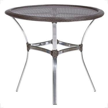 Imagem de Mesa de aluminio polido e tampo tramado em fibra sintética para jardim