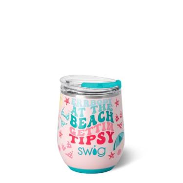 Imagem de Swig Life Copo de vinho de 340 g com tampa, aço inoxidável, lavável na lava-louças, portátil, copo de vinho com isolamento triplo (Errbody Beach)