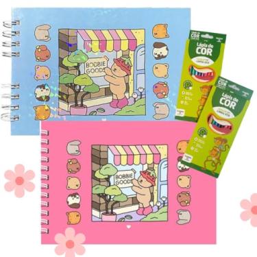 Imagem de Kit Caderno de Colorir e Conjunto de Lápis de Cor com 12 Cores Para Crianças e Adultos- Kit Terapeutico (Azul)