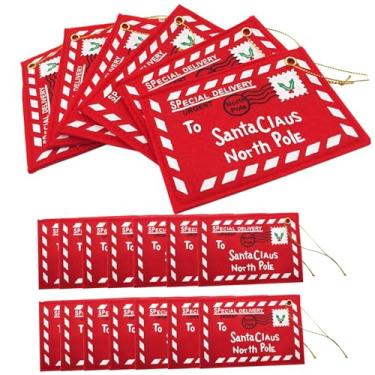 Imagem de 20 peças de carteiras de dinheiro de Natal e envelopes vermelhos de Papai Noel com corda pendurada carta para Papai Noel bordado feltro natal doces porta-cartões de presente sacos