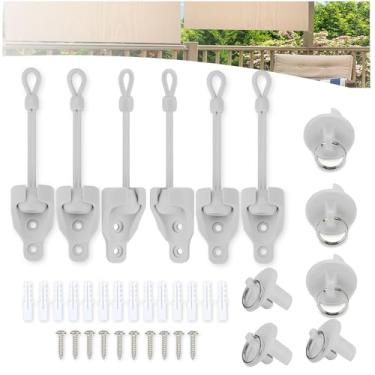 Imagem de IVYSUN Peças de reposição para para-sol, amarração e tampa final com kit de anel, resistência ao clima, compatível com persiana externa Coolaroo, persianas externas (pedra do rio/cinza claro, conjunto