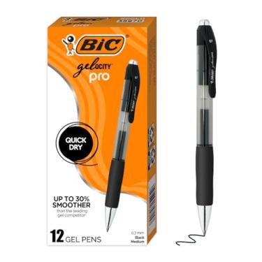 Imagem de BIC Canetas de gel pretas Gelocity Pro, ponta média (0,7 mm), tinta preta suave resistente a manchas, aderência ultraconfortável, pacote com 12 unidades