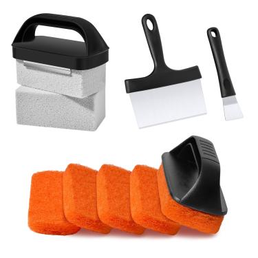 Imagem de HE-SANQI Kit de limpeza de chapa para Blackstone, kit de limpeza de grelha plana com raspador de grelha, tijolo de grelha, almofadas de limpeza e alças ergonômicas para limpeza profunda de graxa