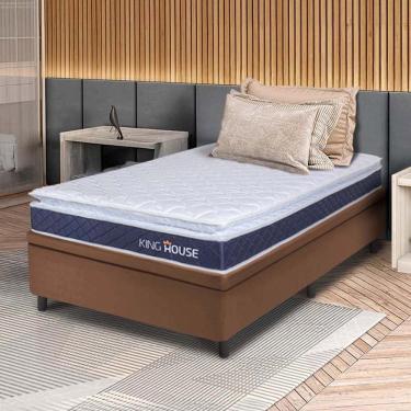 Imagem de Conjunto Box Baú Marrom Durban Azul Espuma D28 Solteiro 96x203x64 - King House