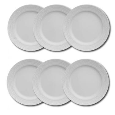 Imagem de Conjunto De Pratos Rasos Germer Chevron Em Porcelana 6 Peças Branco