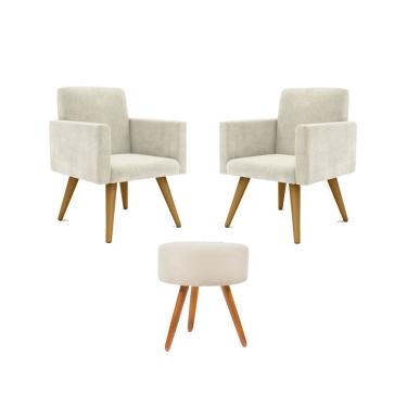 Imagem de Kit 2 Poltronas Decorativas Nina com Puff Suede Bege com Apoio para os Pés Balaqui Decor