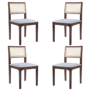 Imagem de Kit 04 Cadeiras Sala De Jantar Madeira Maciça Nivea Tela Rattan Sextavano Linho Cinza/amêndoa G55 - Gran Belo
