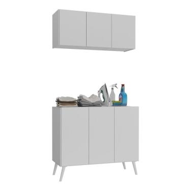 Imagem de Conjunto Lavanderia Retrô Multiuso Armário Aéreo E Balcão Mp5050 Branco Branco