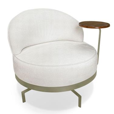 Imagem de Poltrona Decorativa Andromeda Linho Bouclê Bege Pérola Base Giratória De Ferro - Pallazio