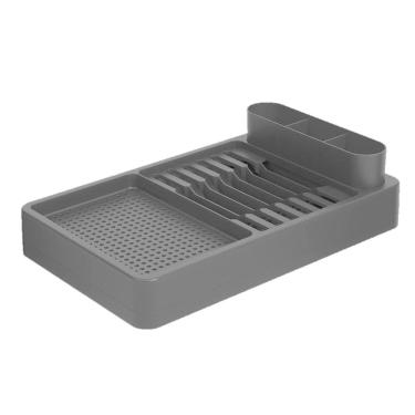 Imagem de Escorredor De Louças Copos Talheres Pratos com Bandeja Cozinha Flat Preto - 17000 Coza