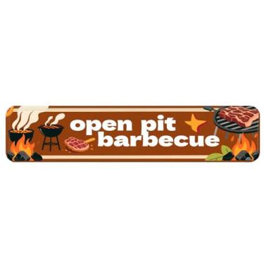 Imagem de Placa de rua de churrasco a céu aberto - decoração de parede de metal vintage 40 x 10 cm - Placa de estrada rústica para entusiastas de culinária ao ar livre, caverna masculina ou pátio de quintal