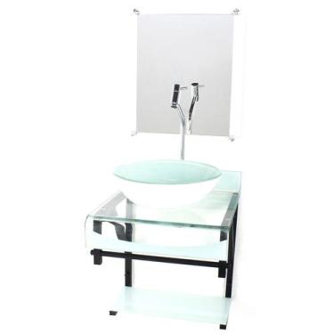 Imagem de Gabinete de vidro 40cm para banheiro curvado duplo pp cuba redonda bra