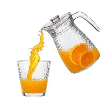 Imagem de Jarra Vidro Transparente 1100ml Copos 250ml Utensílios Água Sucos Tamp