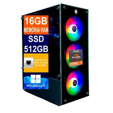 Imagem de Pc Gamer Computador Cpu Ryzen 7 5700G / SSD 512GB M2 NVME / 16gb Memór