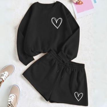 Imagem de Kit Com 2 Peças Short Feminino E Moletom GOLA CARECA Estamp Corações D