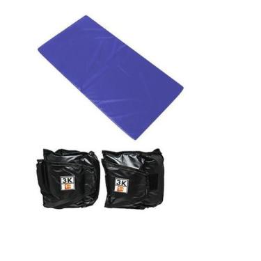 Imagem de Kit Colchonete Azul + Par de Caneleira Tornozeleira De Peso 3kgs Profi