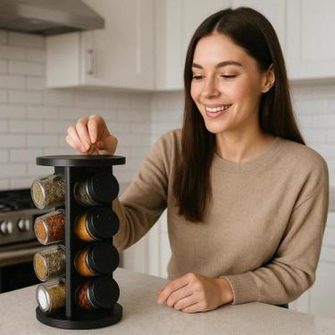 Imagem de Porta Condimentos Giratório Plástico 08 Potes 80ml Temperos Cozinha Re