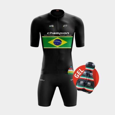 Imagem de Conjunto de Ciclismo Masculino- Camisa Champion Brasil Preta (PRO) e B