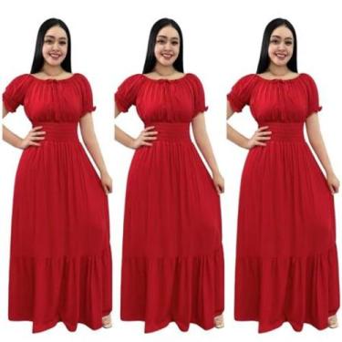 Imagem de Vestido longo ciganinha feminino moda evangélica verão na cor vermelho