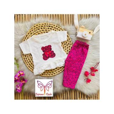 Imagem de Conjunto Blusa Com Calça Ursinho Oncinha Manga Curta Bebê Menina Blogu