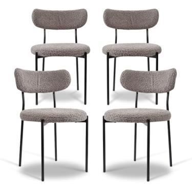 Imagem de NF NEXIFURN Boucle Cadeiras de jantar, cadeiras de férias, cadeiras estofadas redondas alargadas, estilo moderno de meados do século, resistente e confortável com pernas de metal preto, para sala de