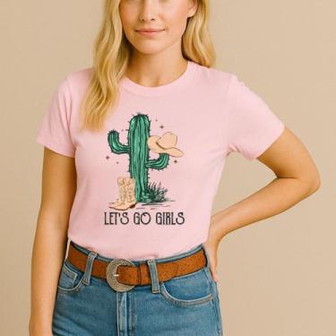 Imagem de T-shirt Algodão Feminina Estamp Let's Go Cacto Verde Linda Minimalista