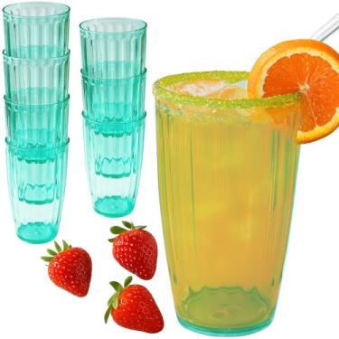 Imagem de Kate Aspen Conjunto de 8 copos de plástico canelados, azul-petróleo, 600 ml, copos de acrílico, copos de plástico reutilizáveis para água gelada, coquetéis, limonada, copos de acrílico sem BPA