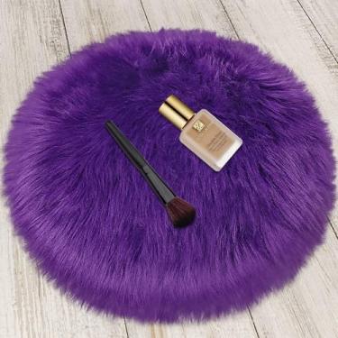 Imagem de TENNOLA Tapete roxo redondo pequeno de 40 cm, tapete felpudo grosso e peludo para adolescentes, tapete circular felpudo de pele de carneiro para quarto interno, sala de estar, berçário, decoração de