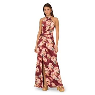 Imagem de Adrianna Papell Vestido longo de cetim estampado feminino, Marrom multi, 50