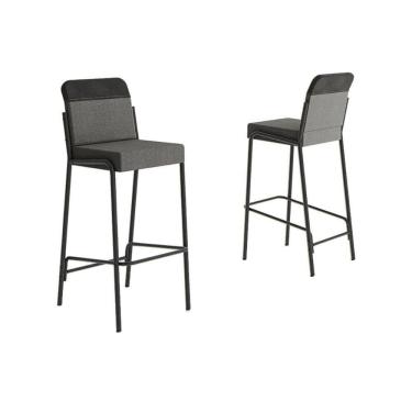 Imagem de Banqueta Sala de Jantar Duo 1753 Kit 2 Un Preto/Linho Grafite/Courano Preto - Carraro