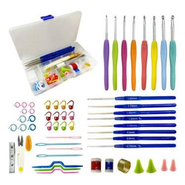 Imagem de Kit com 16 agulhas de crochê + acessórios + estojo - Lanmax
