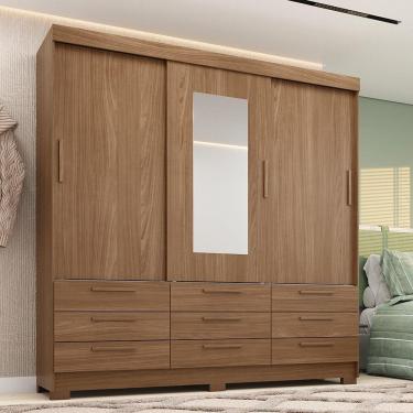 Imagem de Guarda-roupa Casal 194,40 3 Portas 9 Gavetas Com Espelho Dante Estilo Mm Jatoba