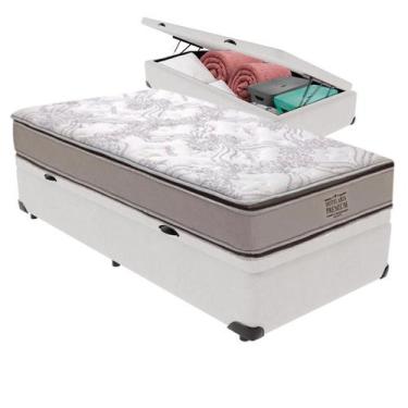 Imagem de Cama Box Baú Colchão Four Season Molas V-tech 78x188x30, Branco