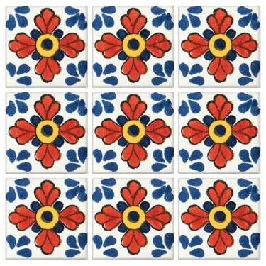 Imagem de The Woody Backyard | Talavera Azulejo pintado à mão 2X2 Confeti 25 peças tradicional mexicana Talavera Colorido Mosaico Cerâmica Original Azulejo para Projetos Domésticos Decoração de Parede (Cardiff)
