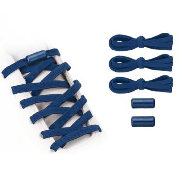 Imagem de YELARXI Cadarços elásticos sem laço com 2 fivelas de metal para adultos, tênis de lona, Azul escuro, 39 inch