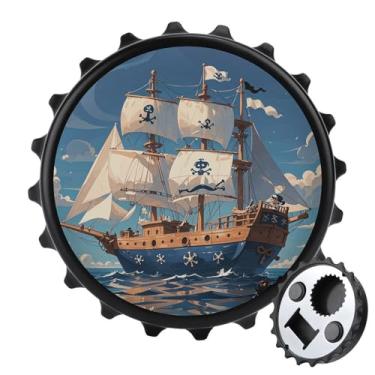 Imagem de Abridor de garrafas ímã de geladeira náutico vela tema pirata impresso abridor de garrafa de cerveja portátil com ímã de geladeira adesivo para casa, cozinha, bares, festas