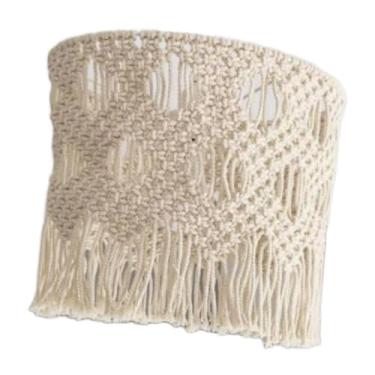 Imagem de Fenteer Abajur de macramê estilo boho, luminária pendente rústica de teto com proteção de lâmpada com borla para escritório e banheiro, Style a