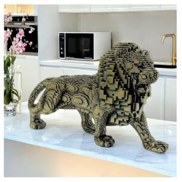 Imagem de Escultura de leão ambulante em camada de resina criativa estátua de luxo de alta qualidade para escritório doméstico armário de TV decoração de entrada estatueta (cobre)