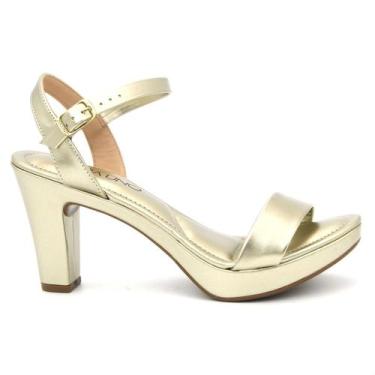 Imagem de Sandália Via Uno Salto Grosso Meia Pata 411004 Feminino, 35, Dourado