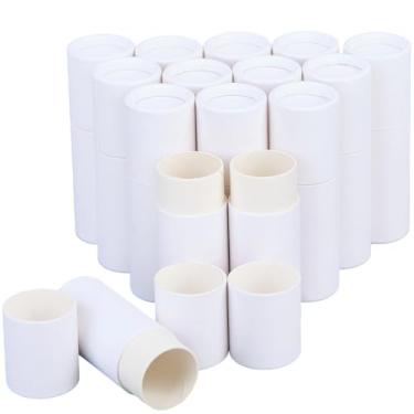 Imagem de CRASPIRE 15 unidades de recipientes de protetor labial de papelão, frascos vazios de brilho labial, 7,7 g, 8 ml, papel kraft branco, recarregável, push up, sólido, perfume, suporte para artesanato