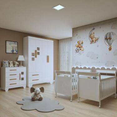 Imagem de Quarto de Bebê Completo Gêmeos 5 Portas 6 Gavetas 100% Mdf Branco - Ti