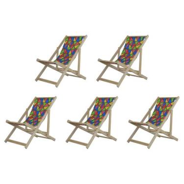 Imagem de Kit 5 Cadeiras Espreguiçadeira Preguiçosa Dobrávl Sem Braço Natural - 