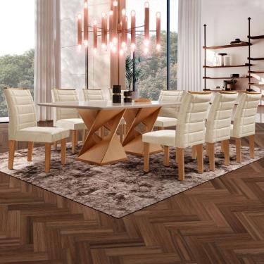 Imagem de Mesa de Jantar 8 Lugares Lucerna com Vidro Cinamomo/Off White/Bege - Pnr Móveis
