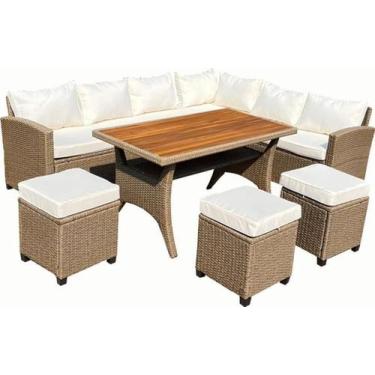 Imagem de Conjunto Jardim Rattan Alto Padrao 6 Pecas Sofa, Banco, Mesa - Jhc Hom