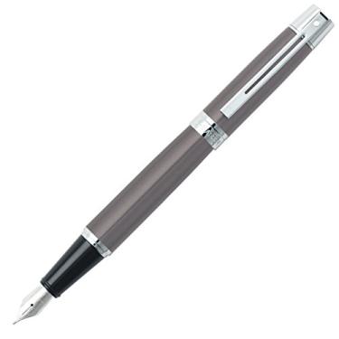 Imagem de Sheaffer 300, cinza metálico, acabamento de placa cromada, caneta-tinteiro: ponta média (E0932953) por Sheaffer