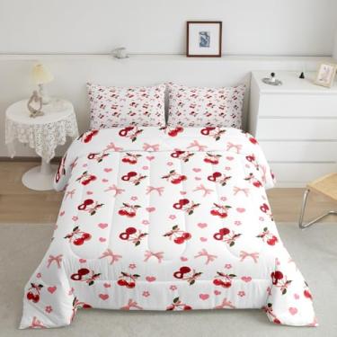 Imagem de Feelyou Conjunto de cama solteiro com laço de cerejeira e laço kawaii fofo para meninos e meninas