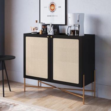 Imagem de Balcão Bar Hércules 2 Portas 93cm Palhinha Pés metálicos Boho Móvel na