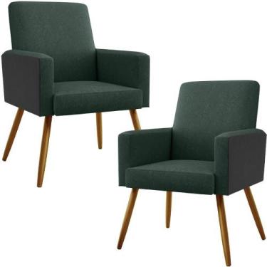 Imagem de Kit 02 Poltronas Decorativa Maria W01 Pés Palito Linho Verde Musgo mat
