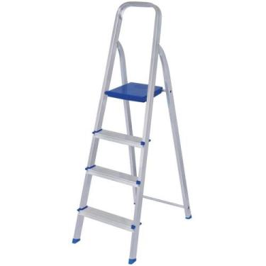 Imagem de Escada Doméstica 4 Degraus Alumínio 120KG Dobrável - MOR