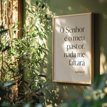Imagem de Quadro Decorativo Salmos 23 Com Moldura Frases Bíblicas Fé Deus Religioso Minimalista Preto Branco Quarto Sala Escritório Inspiração Cristã